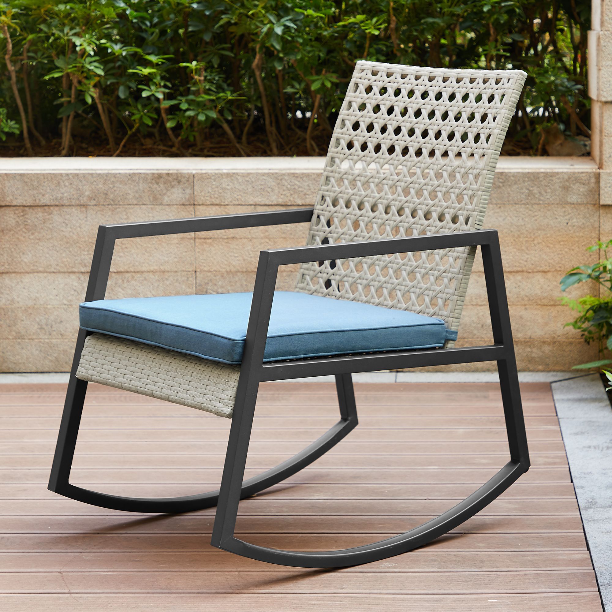 shifflett modern patio rocking chair with cushions