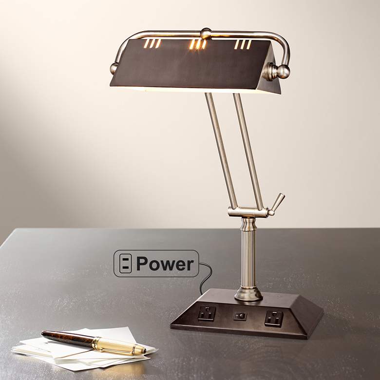 Image 1 Market 24" Brushed Steel Adjustable Banker's Lamp with Outlets
