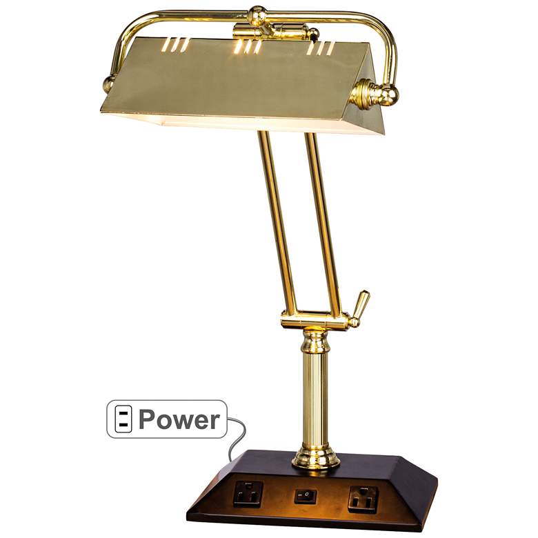 Image 2 Market Satin Brass Adjustable Tech Desk Lamp with Outlets