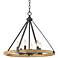 Markham 24" Wide Black and Ash Wood 6-Light Ring Chandelier