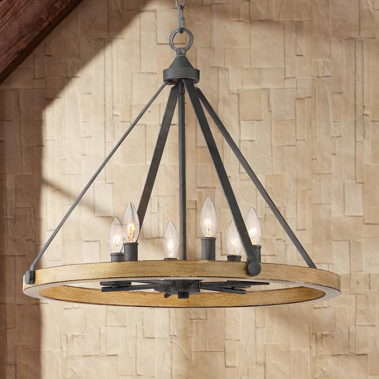 Image 1 Markham 24" Wide Black and Ash Wood 6-Light Ring Chandelier