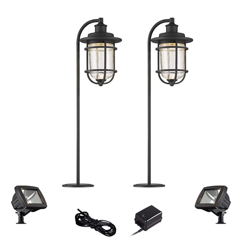 Image 1 Markham Textured Black 6-Piece LED Path and Flood Light Set