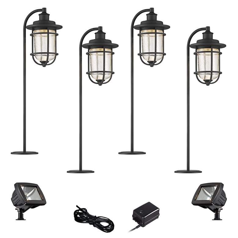 Image 1 Markham Textured Black 8-Piece LED Path and Flood Light Set