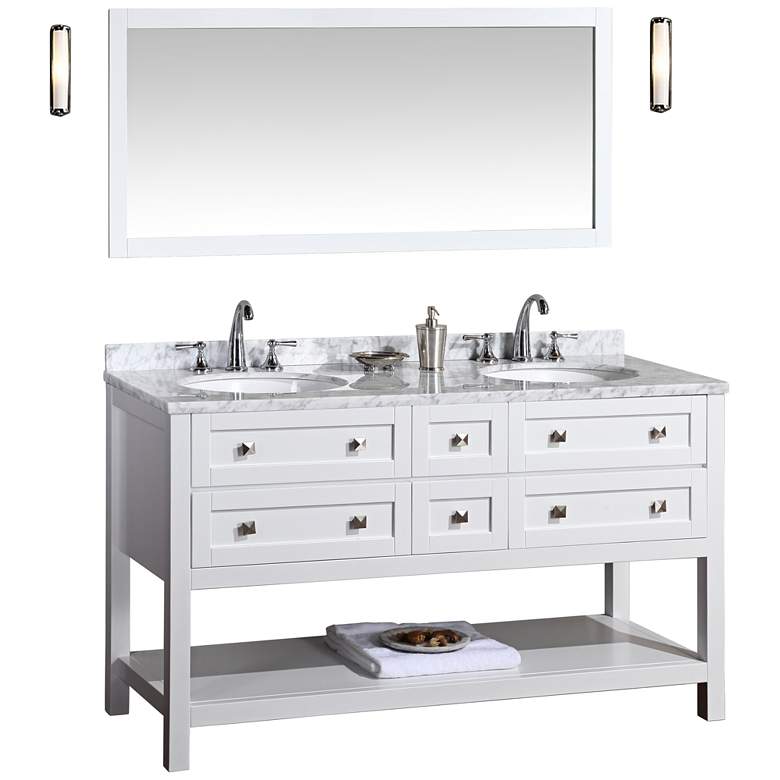 Image 1 Marla 60 inch White Double Sink Bathroom Vanity with Mirror