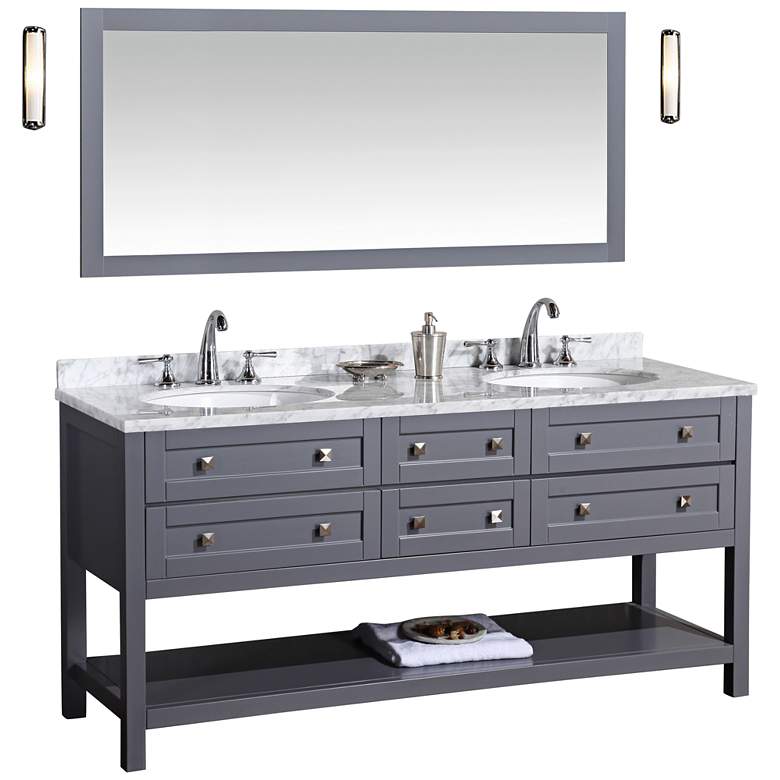 Image 1 Marla 72 inch Gray Double Sink Bathroom Vanity with Mirror
