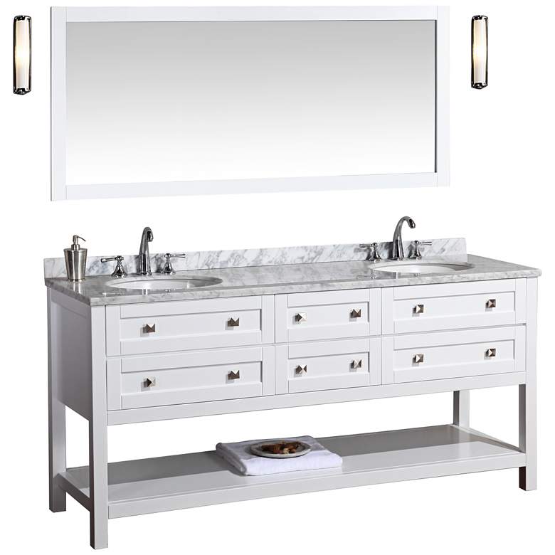 Image 1 Marla 72 inch White Double Sink Bathroom Vanity with Mirror