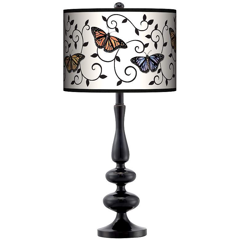 Image 1 Marla Butterfly Scroll Giclee Paley Black Table Lamp