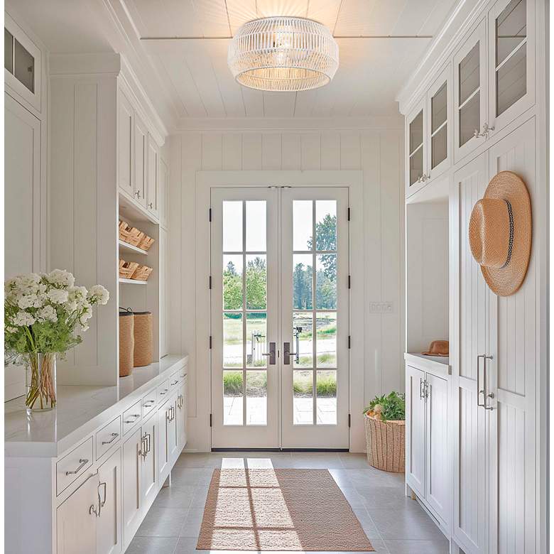 Image 2 Marlee 14 1/8" Wide Flush Mount in Matte White with White Raphia Rope more views