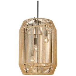 Marlee 15&quot; Wide Pendant in Matte Black with Natural Raphia Rope
