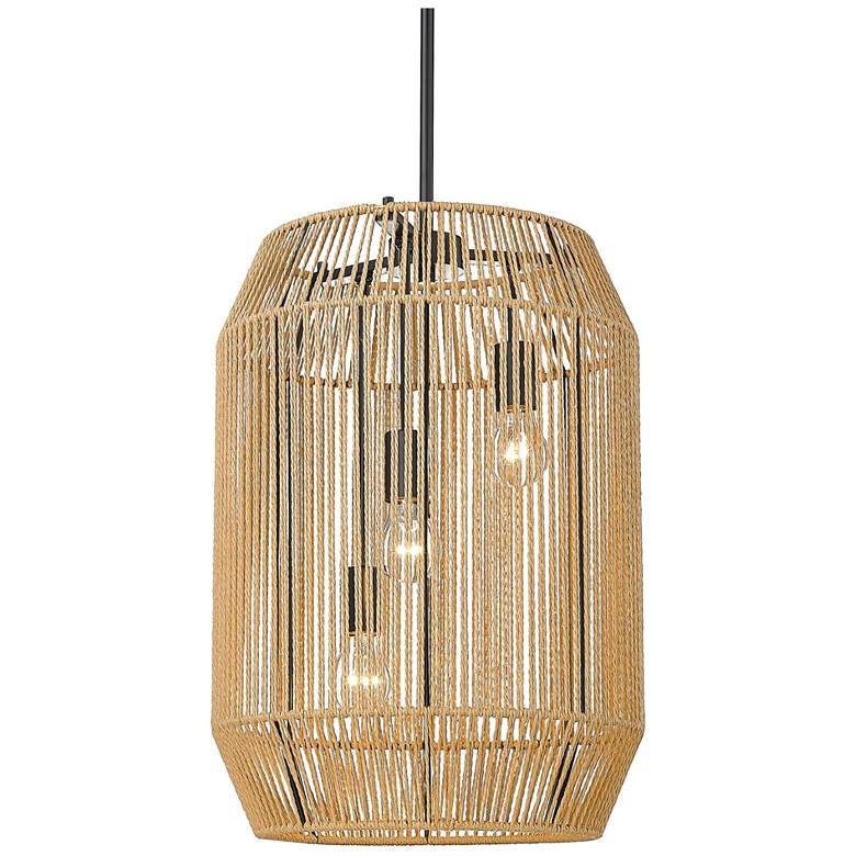 Image 1 Marlee 15" Wide Pendant in Matte Black with Natural Raphia Rope