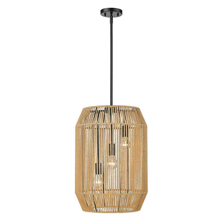 Image 3 Marlee 15" Wide Pendant in Matte Black with Natural Raphia Rope more views