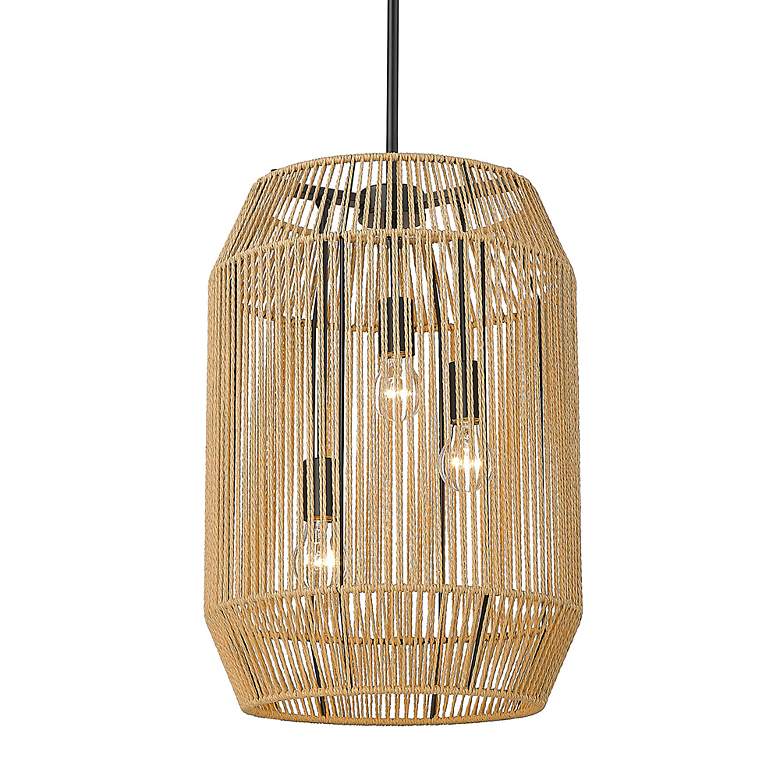Image 4 Marlee 15" Wide Pendant in Matte Black with Natural Raphia Rope more views