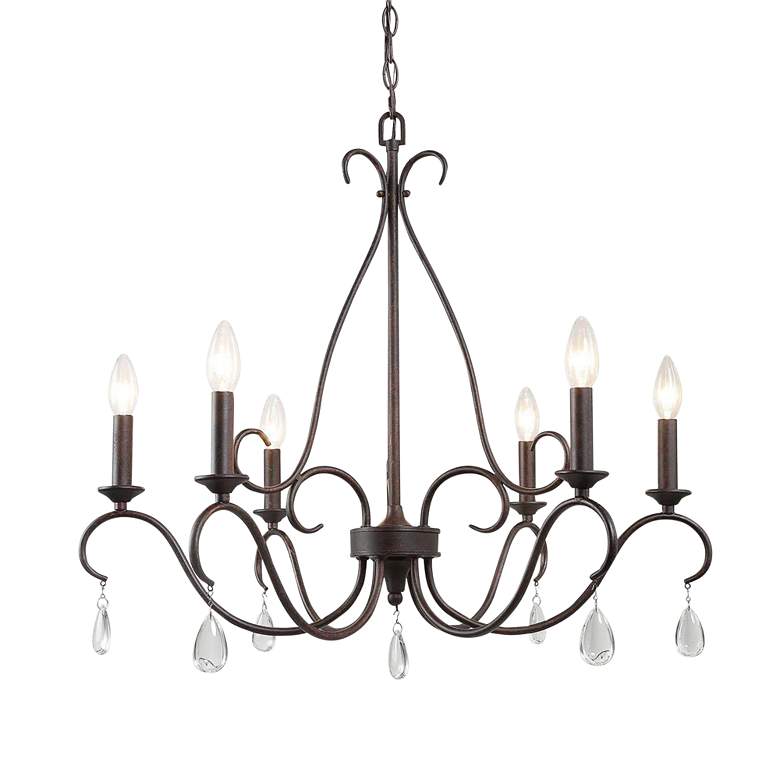 Image 1 Marley 28" Wide Crystal and Rust Finish 6-Light Candle Chandelier