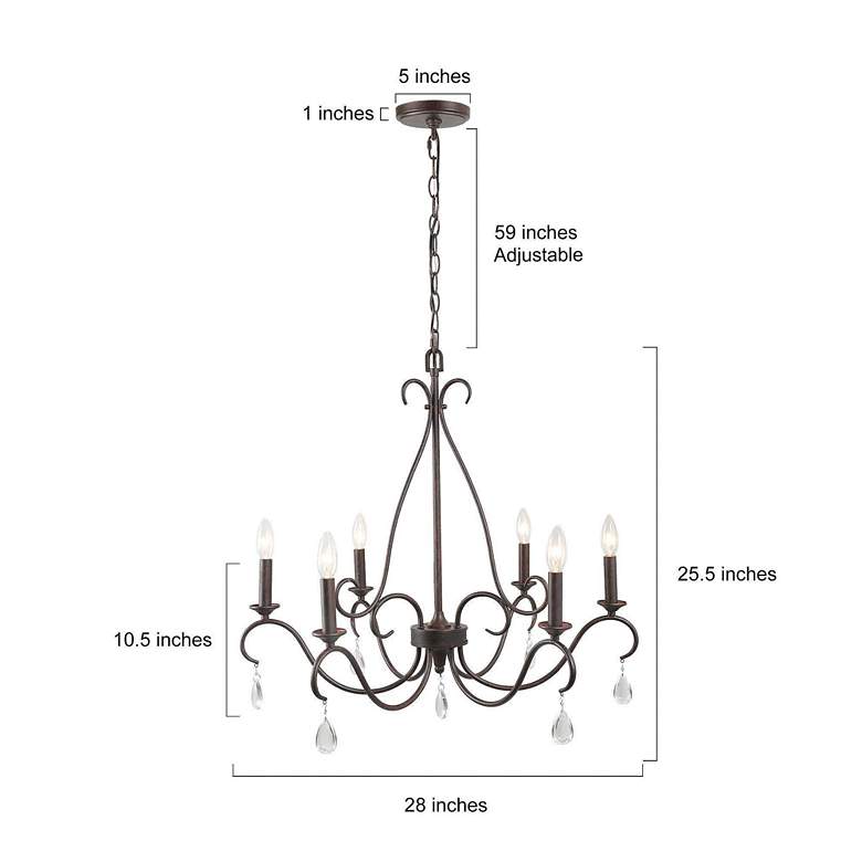 Image 5 Marley 28 inch Wide Crystal and Rust Finish 6-Light Candle Chandelier more views