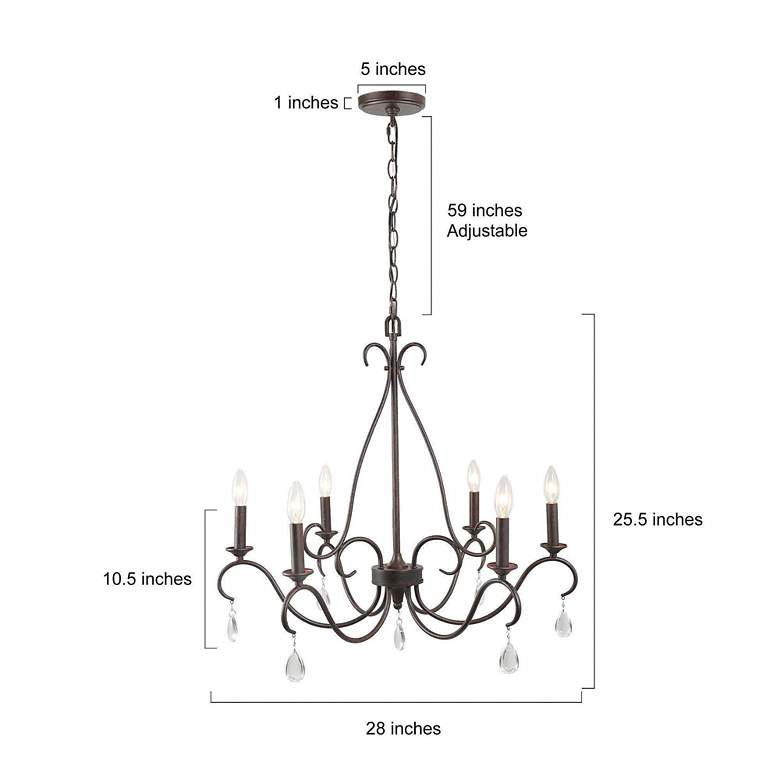 Image 5 Marley 28" Wide Crystal and Rust Finish 6-Light Candle Chandelier more views