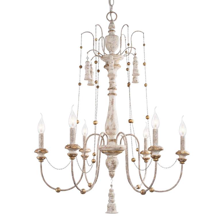 Image 1 Marley 29 inch Wide Distressed Gray-White 6-Light Chandelier