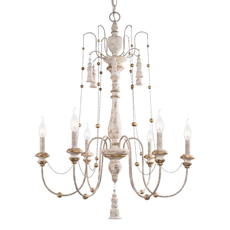 Image 1 Marley 29" Wide Distressed Gray-White 6-Light Chandelier