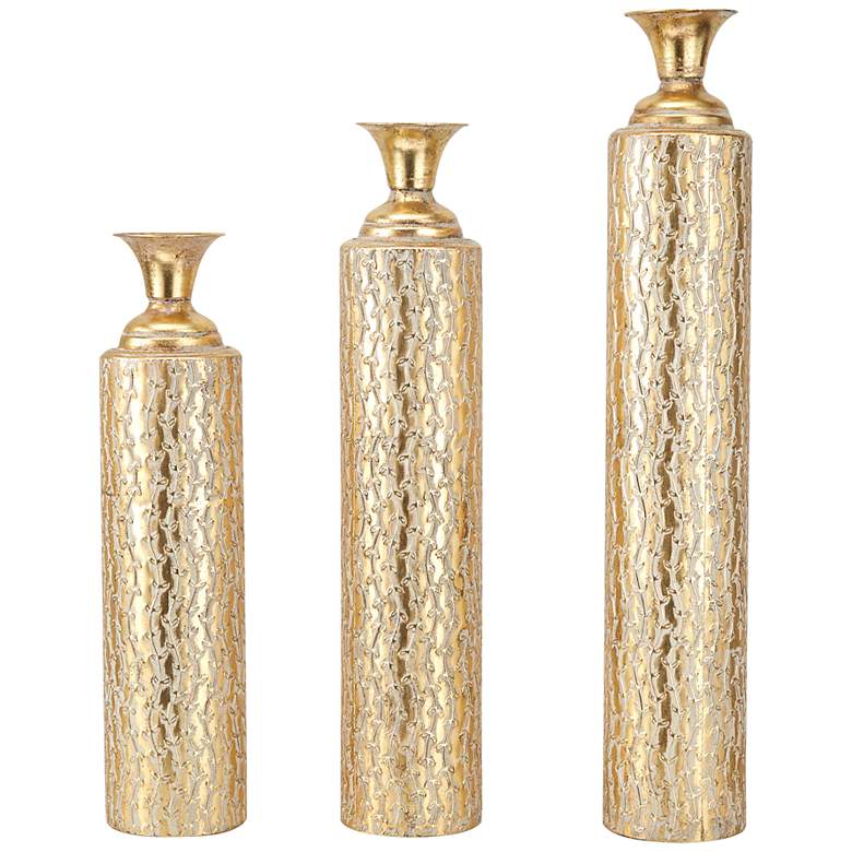 Image 2 Marlis Distressed Metallic Gold Cylinder Bud Vases Set of 3