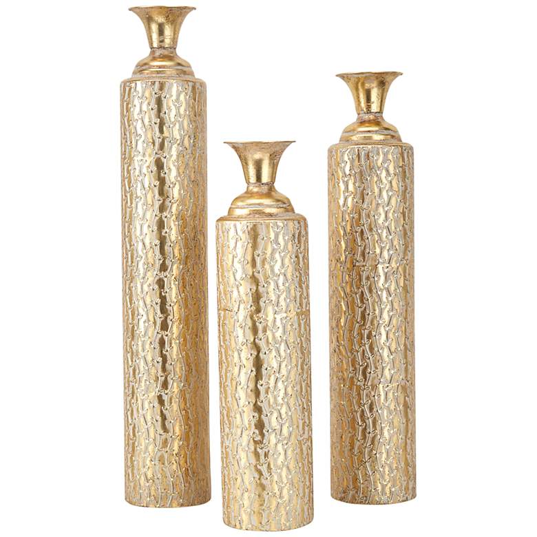 Image 5 Marlis Distressed Metallic Gold Cylinder Bud Vases Set of 3 more views