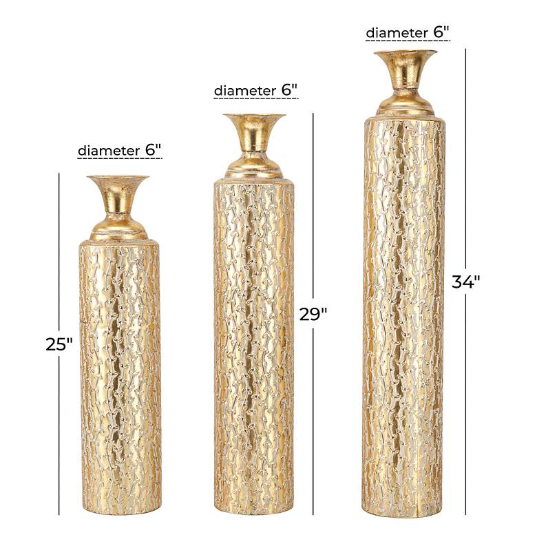 Image 7 Marlis Distressed Metallic Gold Cylinder Bud Vases Set of 3 more views