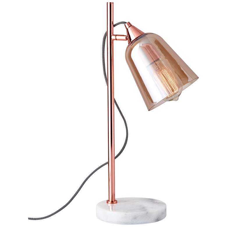 Image 1 Marlon Shiny Copper with Amber Glass Shade Accent Table Lamp