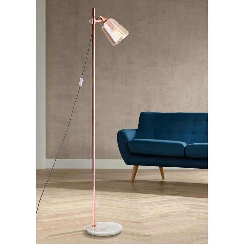 Image 1 Marlon Shiny Copper with Amber Glass Shade Floor Lamp