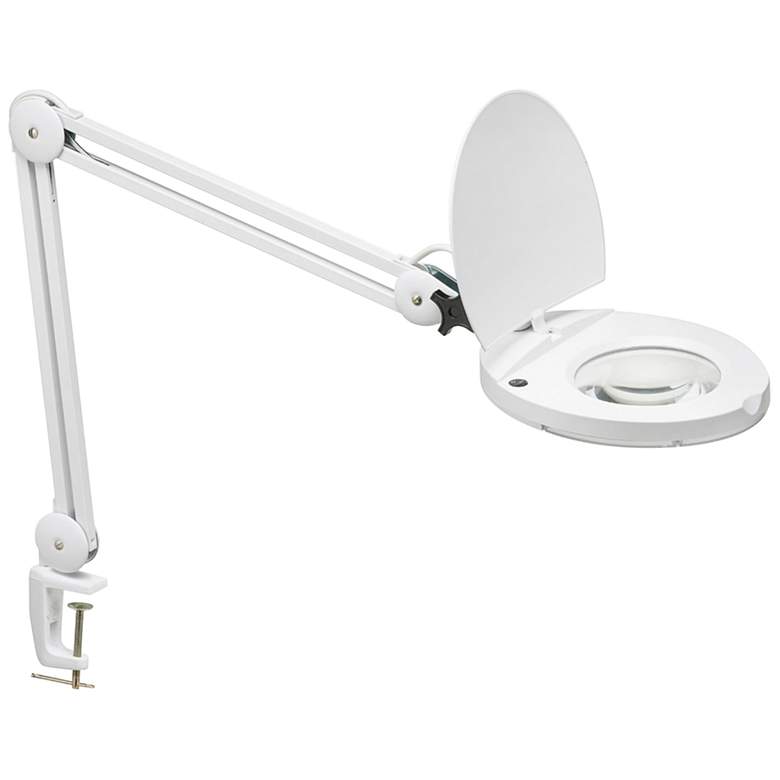 Image 1 Marlone White Metal Clamp-On Modern LED Architect Magnifier Desk Lamp
