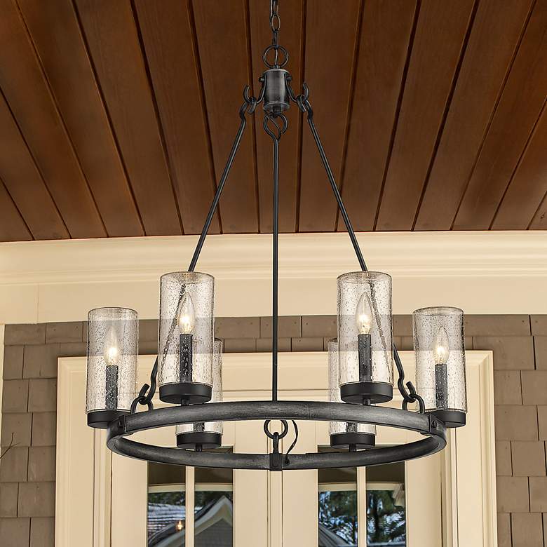 Image 1 Marlow by Z-Lite Ashen Barnboard 6 Light Outdoor Pendant