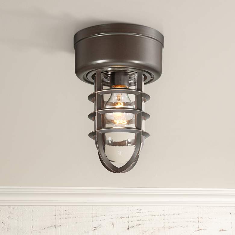 Image 1 Marlowe 10 3/4 inch High Bronze Cage Outdoor Ceiling Light
