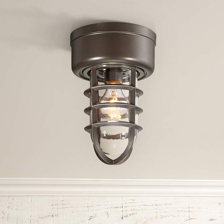 Image 1 Marlowe 10 3/4" High Bronze Cage Outdoor Ceiling Light