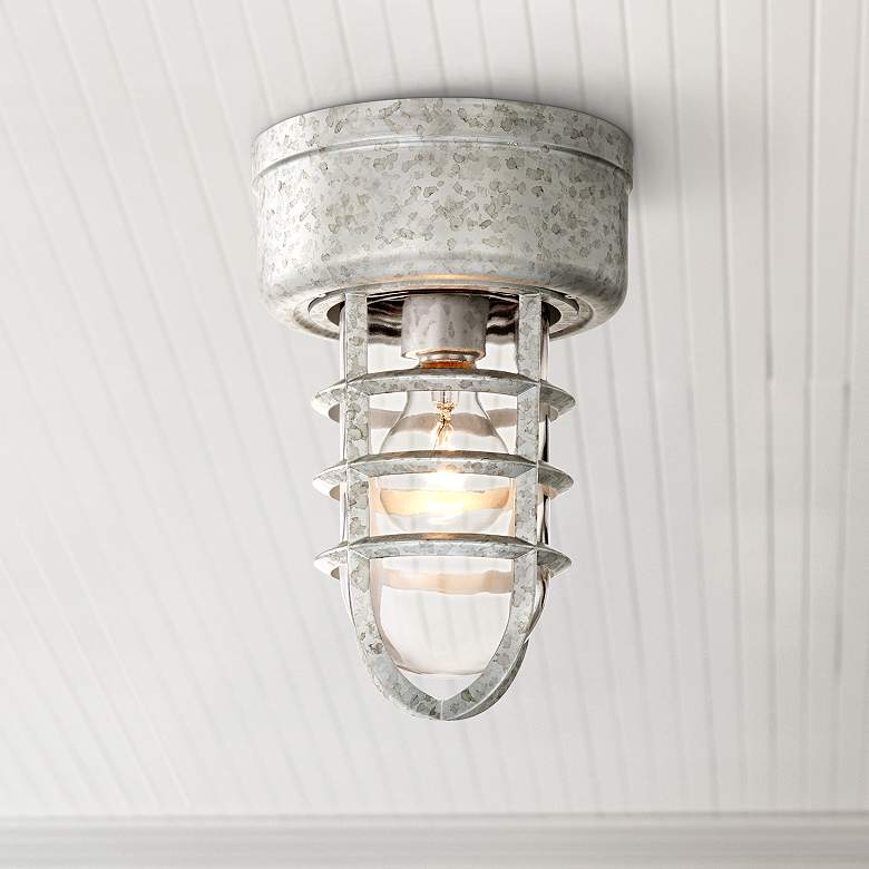 Image 1 Marlowe 10 3/4 inch High Galvanized Cage Outdoor Ceiling Light