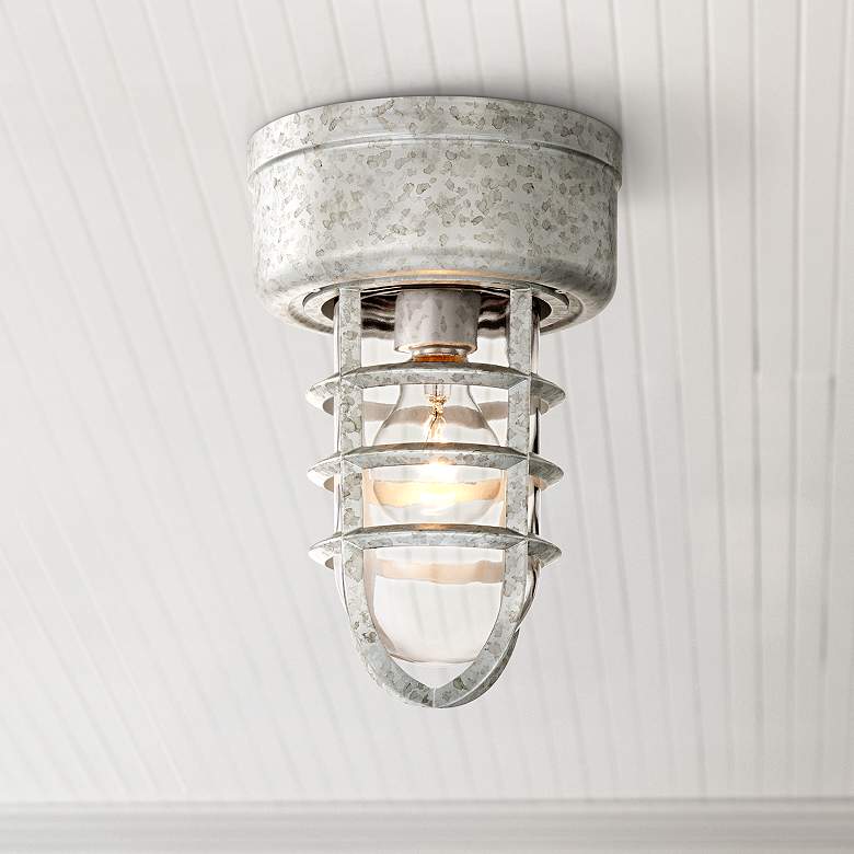 Image 1 Marlowe 10 3/4" High Galvanized Cage Outdoor Ceiling Light