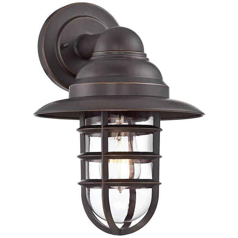 Image 3 Marlowe 13 1/4 inch High Bronze Hooded Cage Outdoor Wall Light