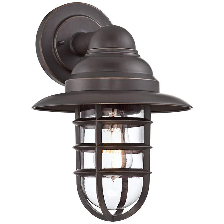 Image 1 Marlowe 13 1/4" High Bronze Hooded Cage Wall Sconce