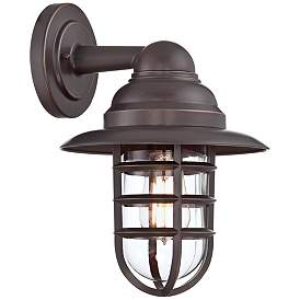 Image4 of Marlowe 13 1/4" High Bronze Hooded Cage Wall Sconce more views