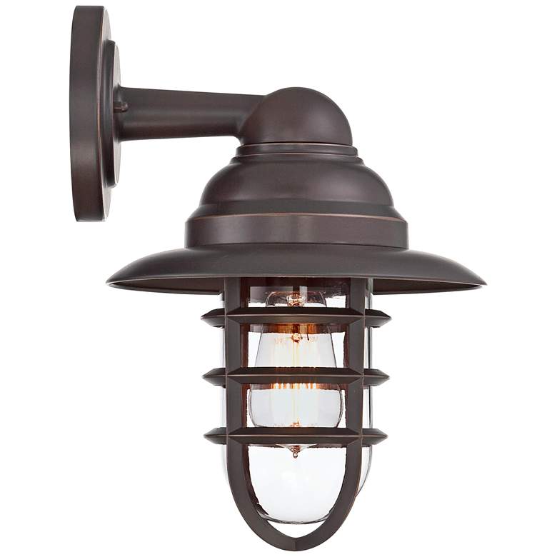 Image 5 Marlowe 13 1/4" High Bronze Hooded Cage Wall Sconce more views