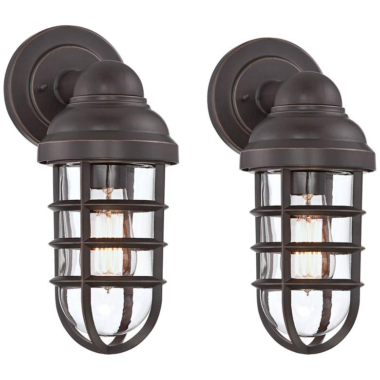 Image 2 Marlowe 13 1/4 inch High Bronze Metal Cage Outdoor Wall Light Set of 2