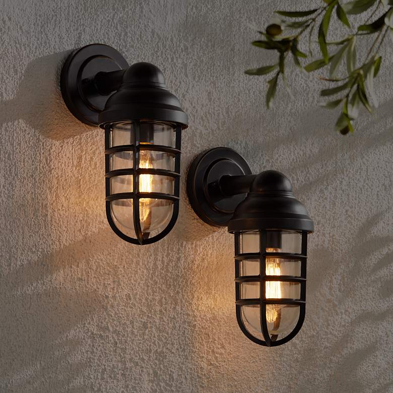 Image 4 Marlowe 13 1/4" High Bronze Metal Cage Outdoor Wall Light Set of 2 more views