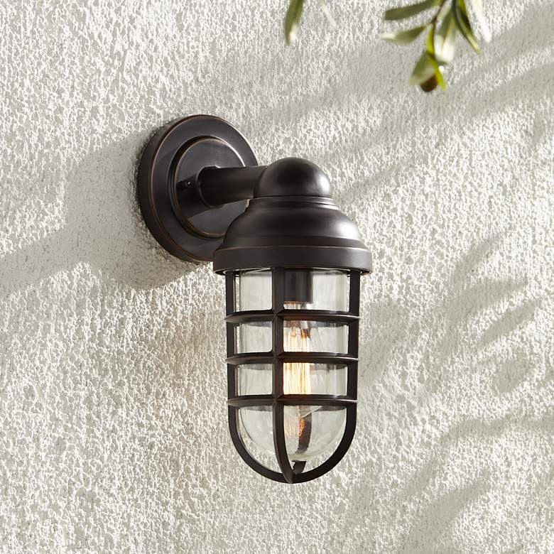 Image 1 Marlowe 13 1/4 inch High Bronze Metal Cage Outdoor Wall Light