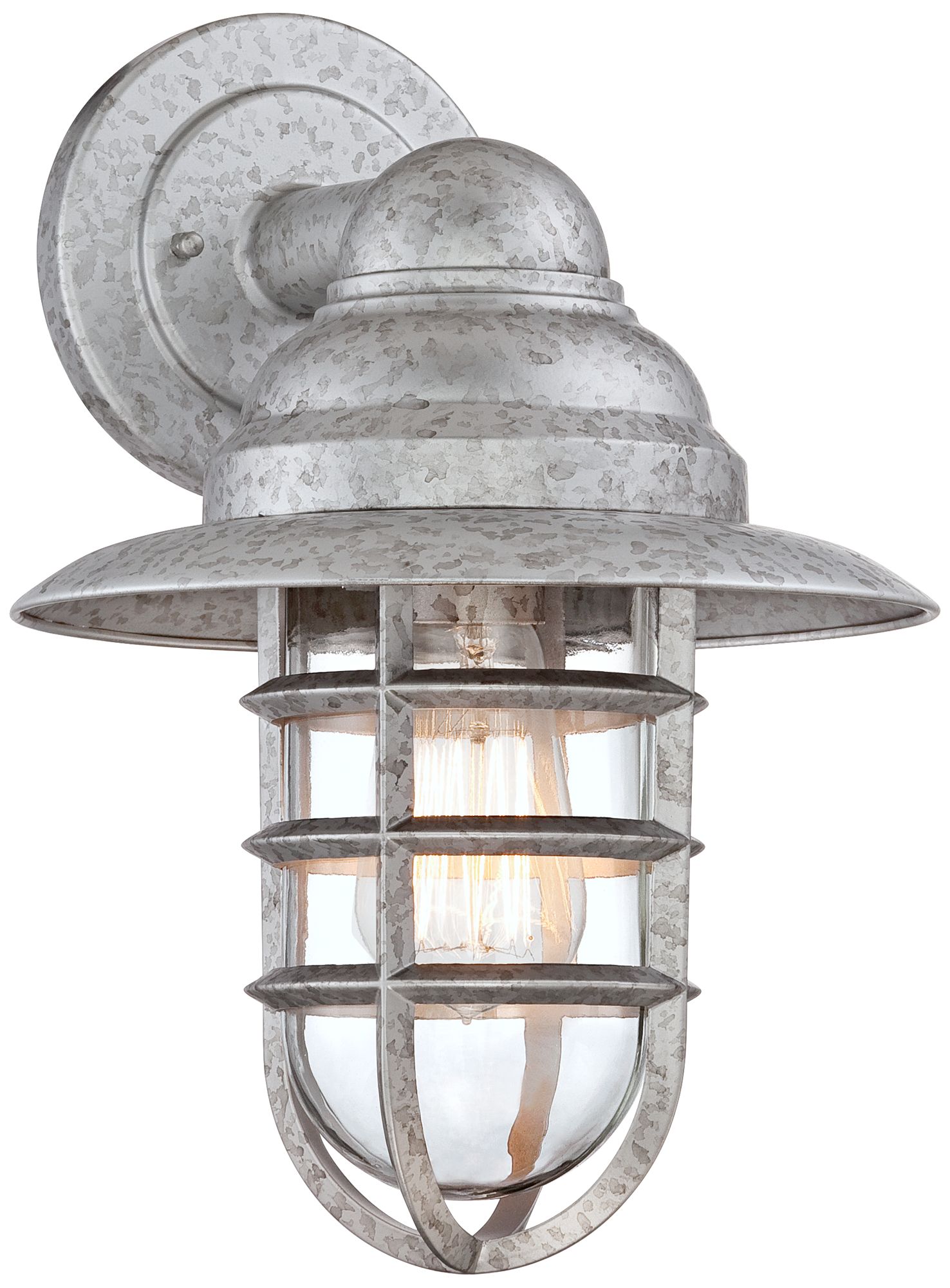 Marlowe 13 1/4" High Galvanized Hooded Cage Outdoor Wall Light