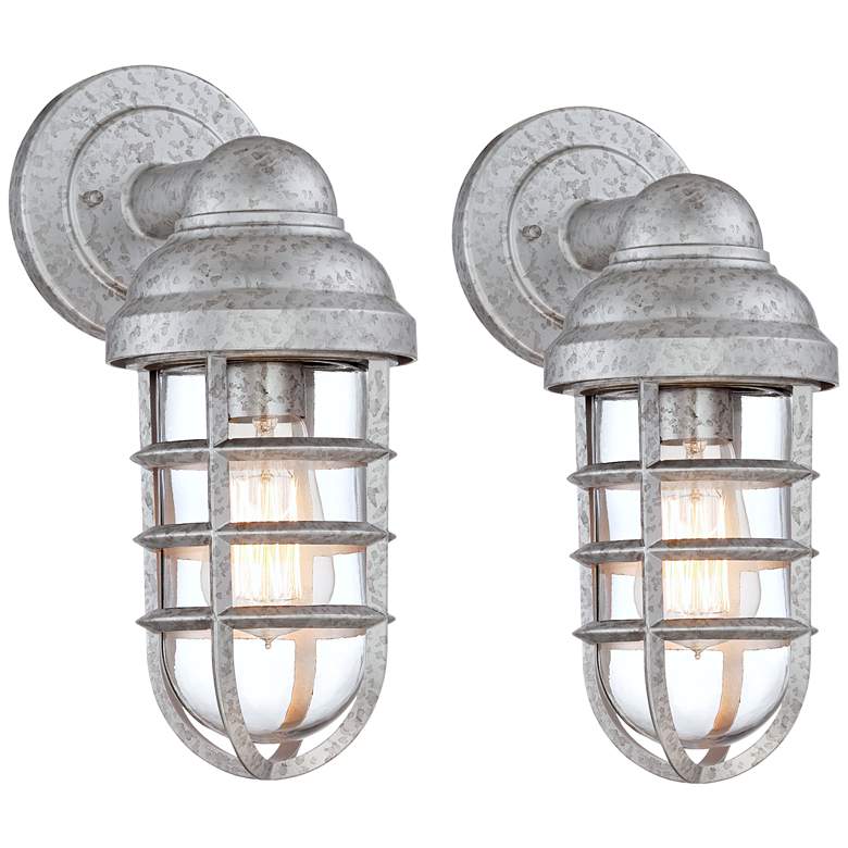 Image 1 Marlowe 13 1/4 inch High Galvanized Steel Outdoor Wall Light Set of 2