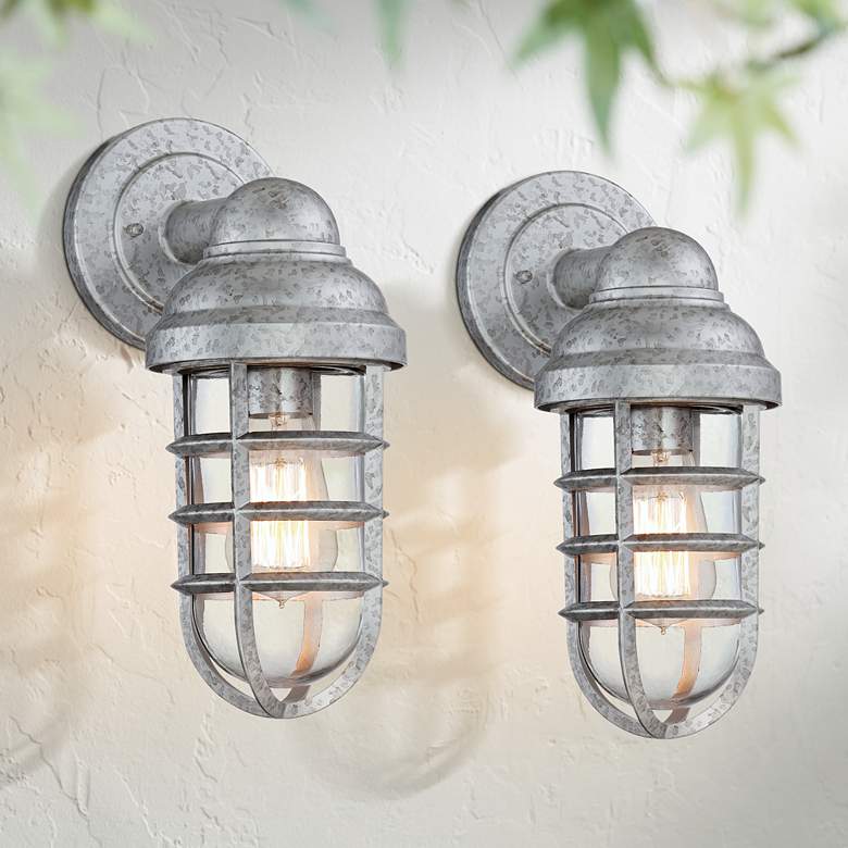Image 1 Marlowe 13 1/4" High Galvanized Steel Outdoor Wall Light Set of 2