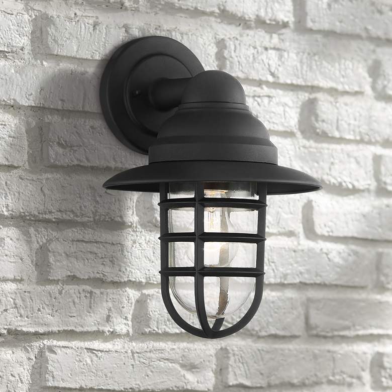 Image 7 Marlowe 13" High Black Hooded Cage Outdoor Wall Light Set of 2 more views