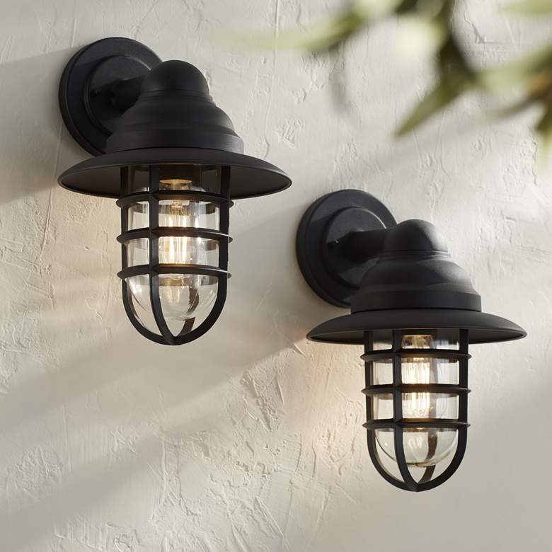 Image 1 Marlowe 13 inch High Black Hooded Cage Outdoor Wall Light