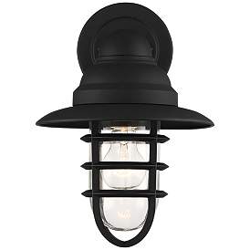 Image4 of Marlowe 13" High Black Hooded Cage Wall Sconce more views