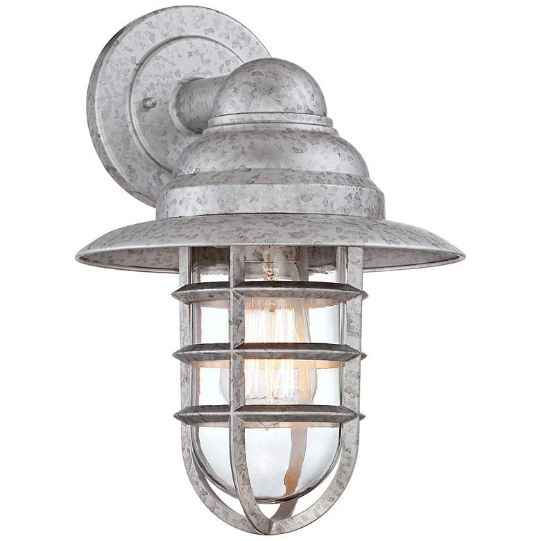 Image 3 Marlowe 13 inch High Galvanized Hooded Cage Outdoor Wall Light