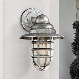 Image2 of Marlowe 13" High Galvanized Hooded Cage Outdoor Wall Light