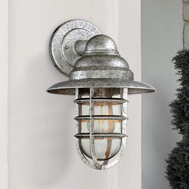 Image 1 Marlowe 13 inch High Galvanized Hooded Cage Outdoor Wall Light
