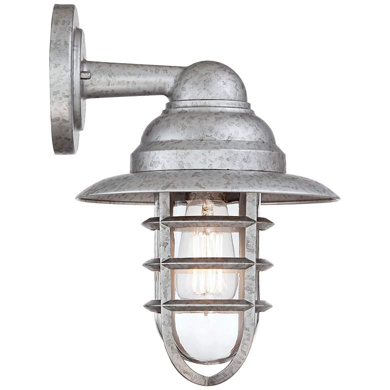 Image 7 Marlowe 13" High Galvanized Hooded Cage Outdoor Wall Light more views