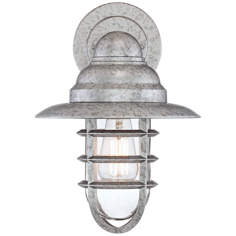 Image 3 Marlowe 13 inch High Galvanized Hooded Cage Wall Sconce more views